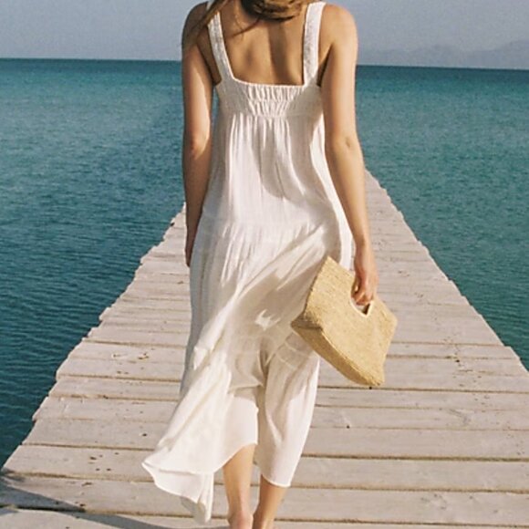 **Price Is Firm** J. Crew Guaze Tiered Ivory Maxi Dress Sz M NWT - Picture 3 of 4